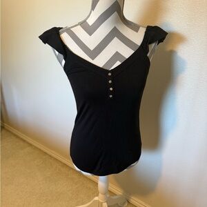 White House Black Market Black Cap Sleeve Blouse